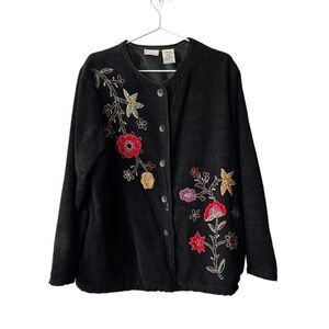 Vintage White Stag Embroidered Black Cardigan size Medium